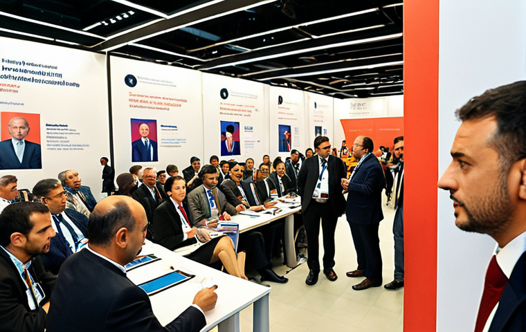 **A busy international conference in Istanbul. Delegates from different countries are engaged in discussions, with simultaneous interpreters in booths providing real-time translation. Focus on the atmosphere of collaboration and cultural exchange.** (This reflects the section about translators strengthening international relations)