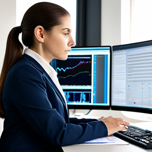 Home 8 A professional female medical translator in a modest business suit, working diligently at a large ergonomic desk in a modern, sunlit office. She is focused on a complex medical document on her dual monitors, one displaying a CAT tool interface. The desk is organized with professional documents and a high-end computer setup. The atmosphere is calm and focused, emphasizing expertise and precision. Perfect anatomy, well-formed hands, natural body proportions, correct proportions, natural pose, professional photography, high resolution, realistic, studio lighting, fully clothed, appropriate attire, professional dress, modest clothing, safe for work, appropriate content, professional, family-friendly.