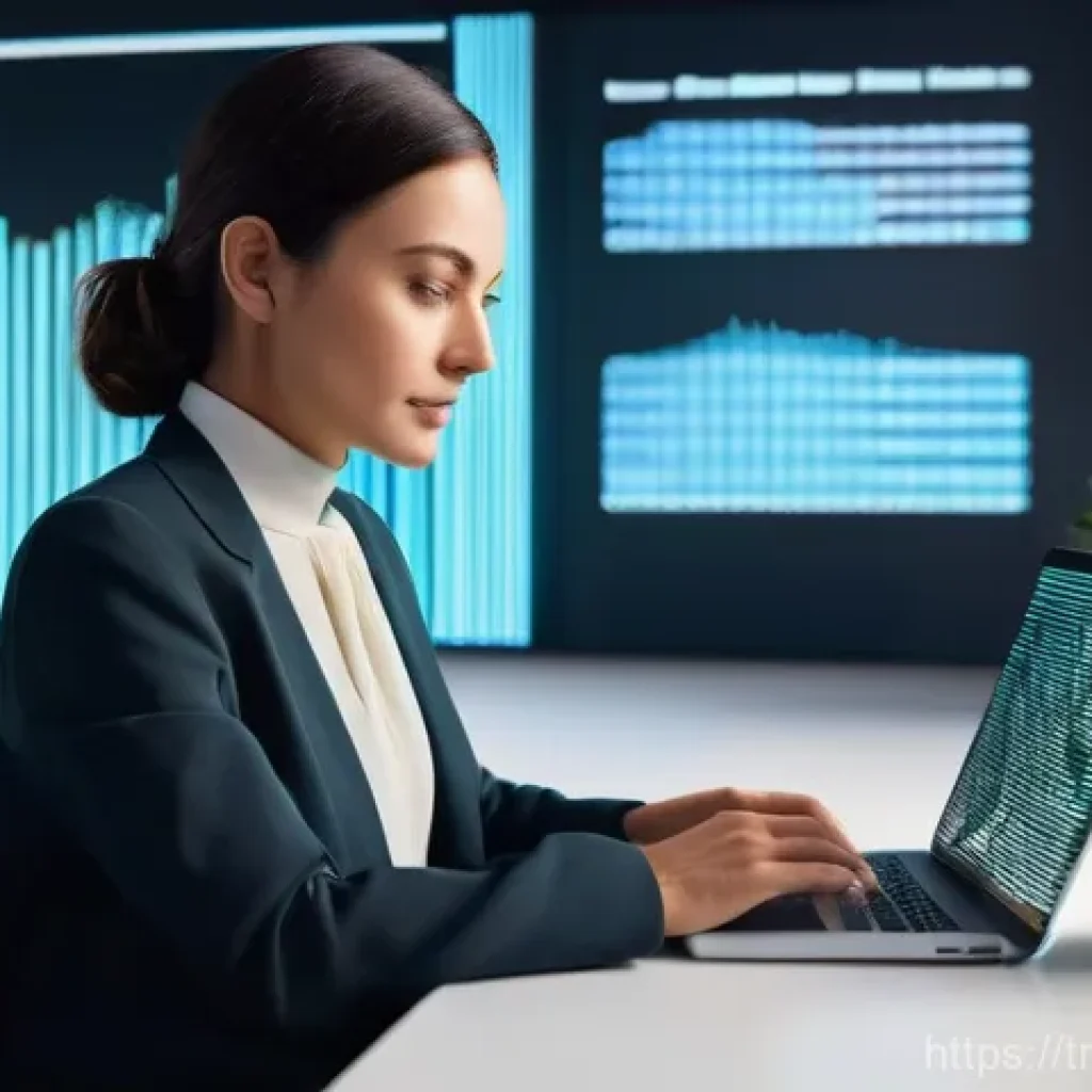 번역사의 글로벌 시장 트렌드 - **Prompt:** A focused, professional female translator of Turkish descent, in her late 30s, is seated...