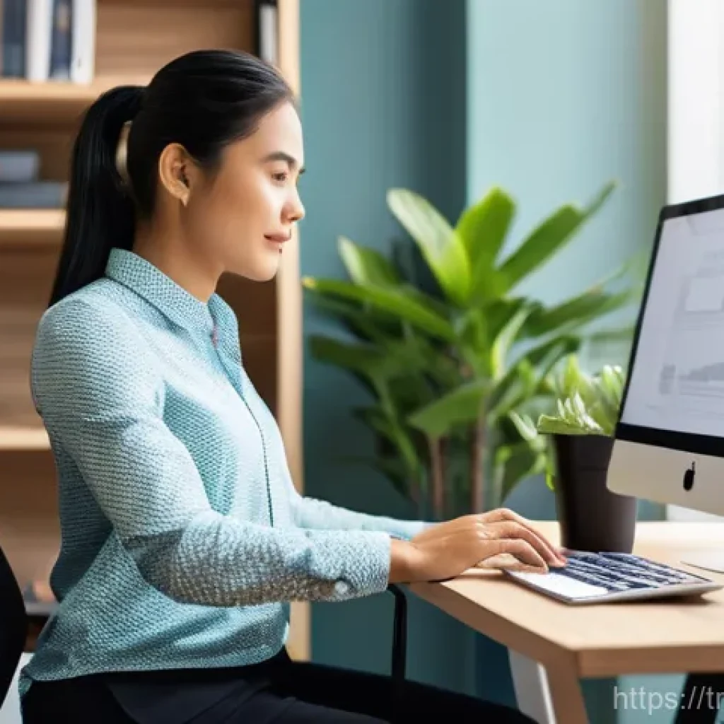 번역사의 장비 및 사무실 환경 꾸미기 - **Ergonomic and Productive Translator's Workspace**
    "A professional female translator in her lat...