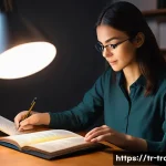 번역과 통역의 차이 - **A Meticulous Written Translator at Work:**
    A diligent female translator in her late 20s to ear...