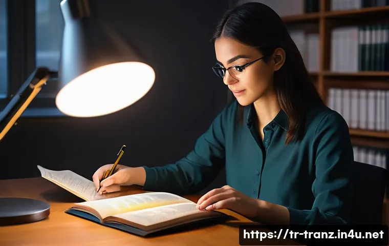 번역과 통역의 차이 - **A Meticulous Written Translator at Work:**
    A diligent female translator in her late 20s to ear...