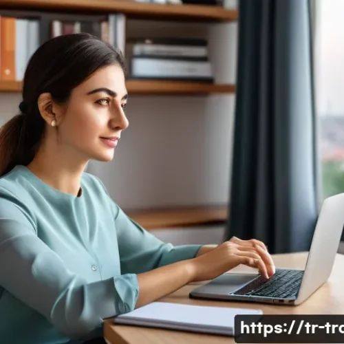 번역사들의 수익 향상 방법 사례 - **Prompt:** A professional Turkish female translator in her mid-30s, dressed in smart business casua...